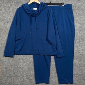 Chico's Womens 4 US XXL Hoodie Pants Set Blue Pullover Vacation Casual Stretch